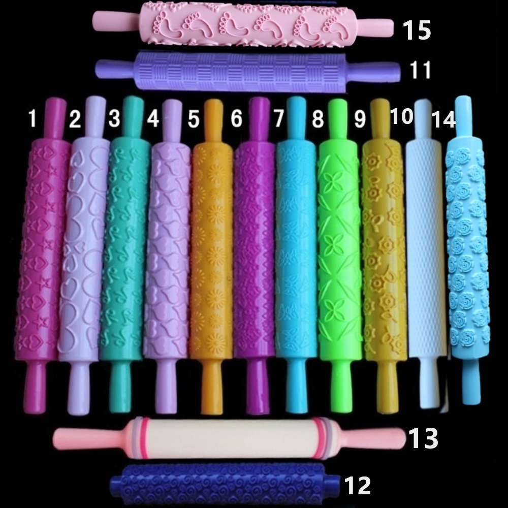 Embossed Fondant Rolling Pins, Patterned Cake Decorating Rollers for Sugarcraft & Cookies, 15 Styles Available