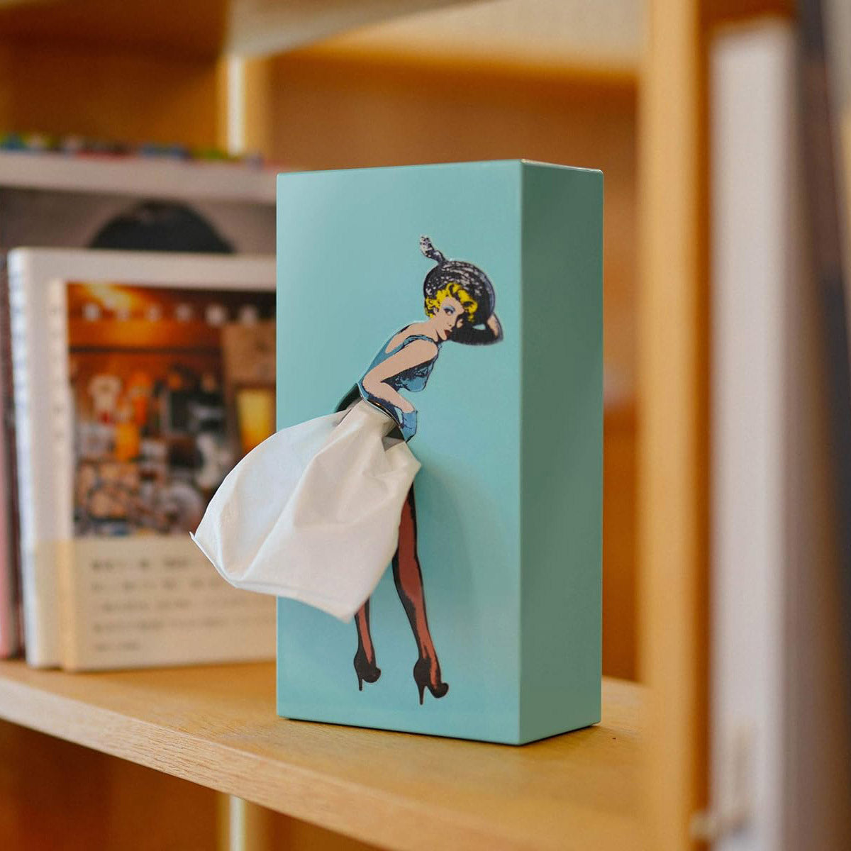 Tissue Box - Resin Embossed Pop Art Print, Metal Weighted Base, Made in Korea - Designed by Spextrum (Mint)