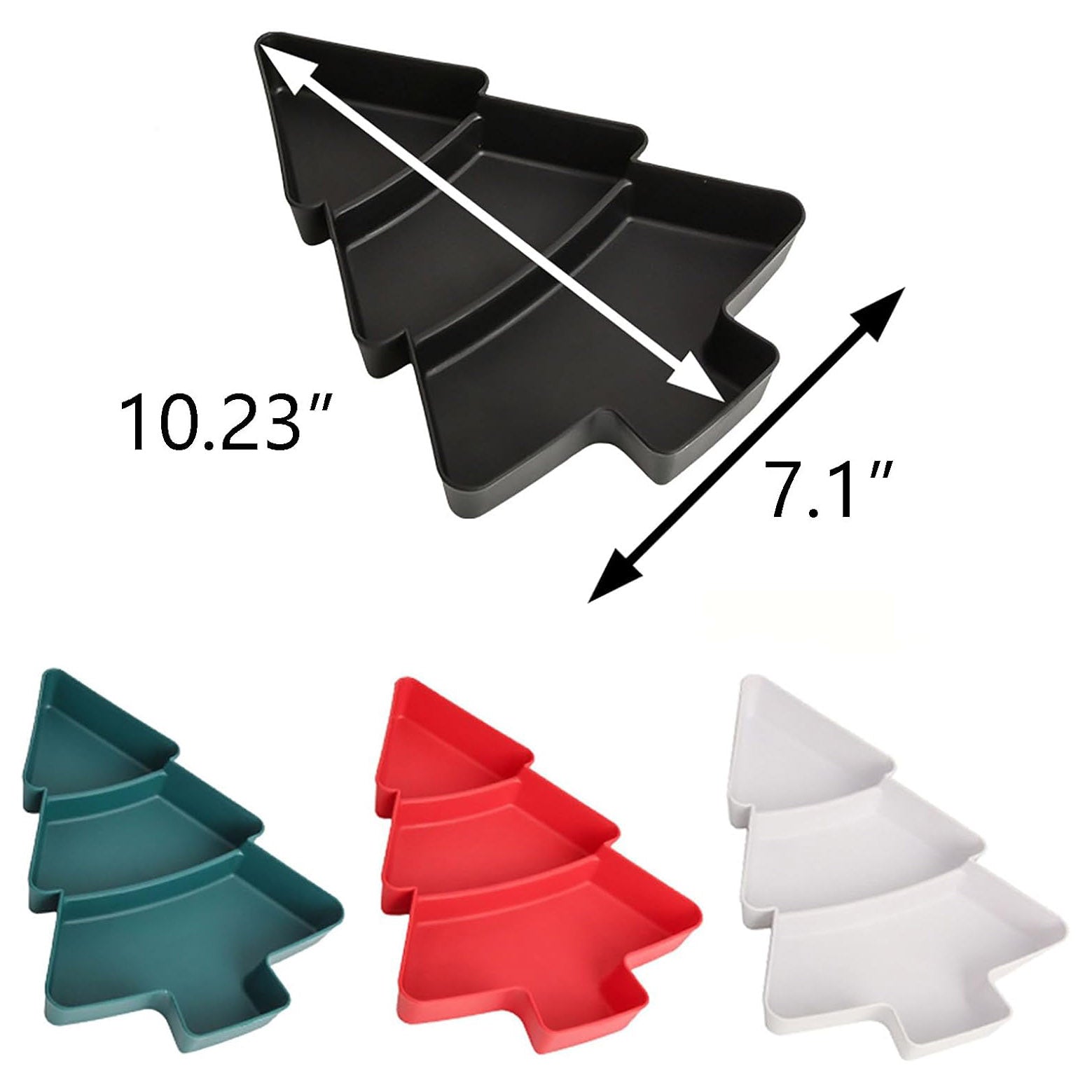 Christmas Tree Shaped Plates Plastic Christmas Tree Tray Snack Appetizer Tray Plastic Serving Tray 3 Compartment Multifunction Food Serving Platter for Christmas Holiday Party Supplies