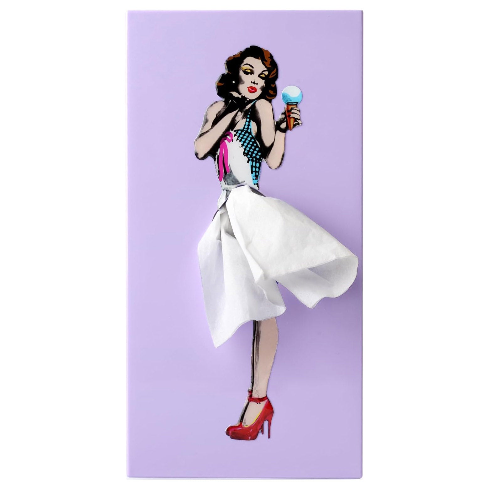 Tissue Box - Resin Embossed Pop Art Print, Metal Weighted Base, Made in Korea - Designed by Spextrum (Mint)