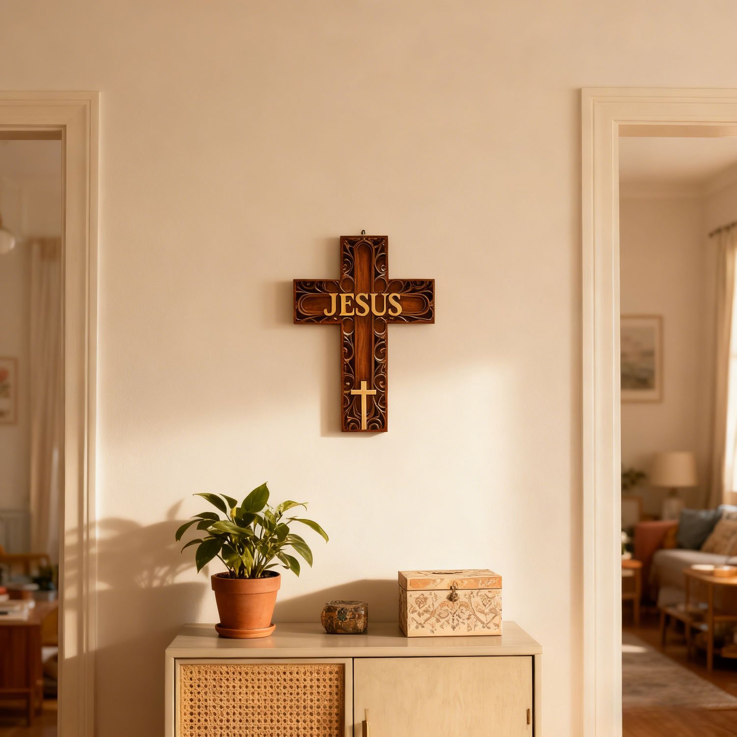 Vintage Wooden Jesus Pocket Cross, Hand-Carved Religious Token for Prayer & Comfort, Portable Standing Cross, Spiritual Gift, Christian Meditation Aid