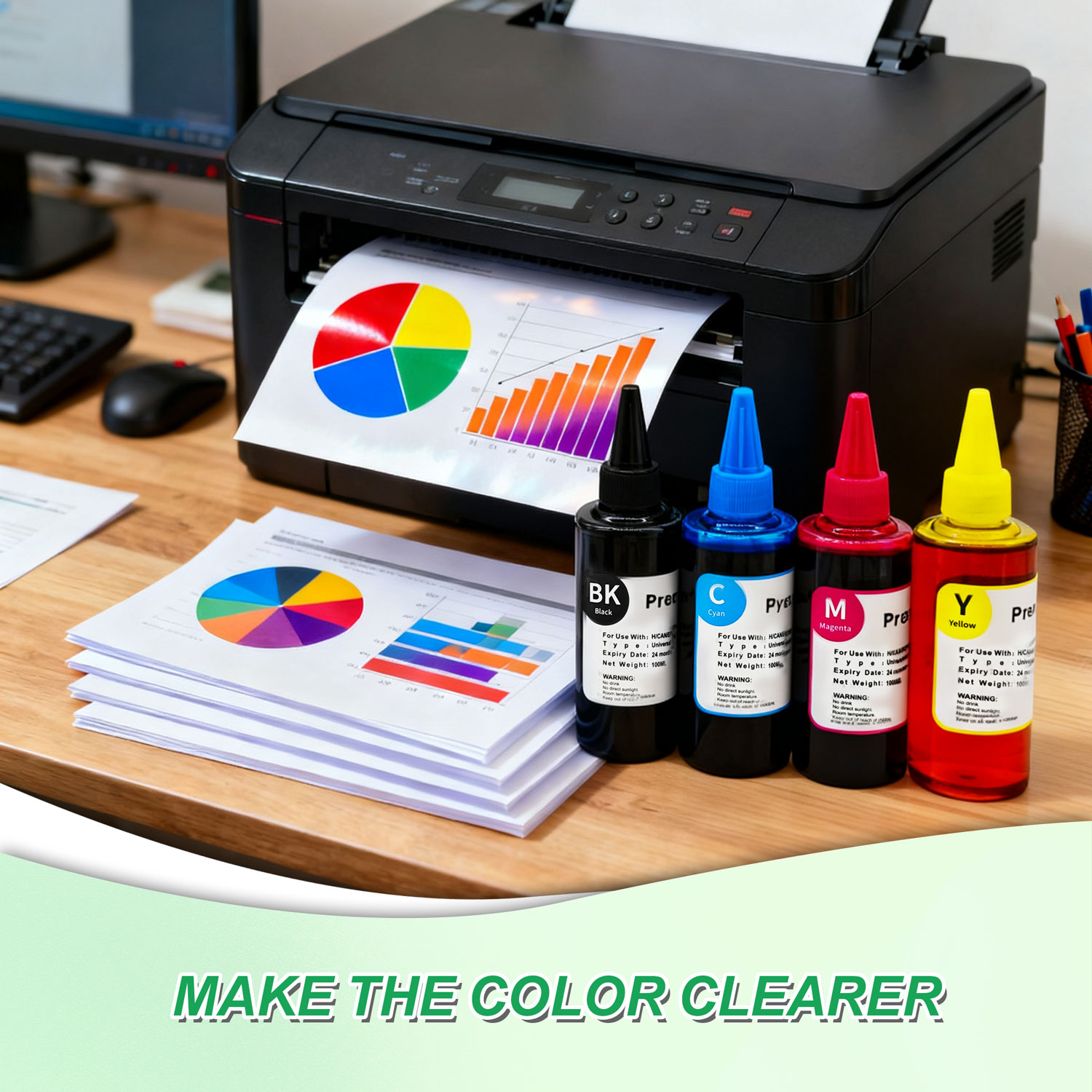 Professional Grade Ink Refill Kit | Complete 5-Bottle Set with Precision Syringes for Refillable Cartridge Systems | Dye Ink for Text & Graphics Printing