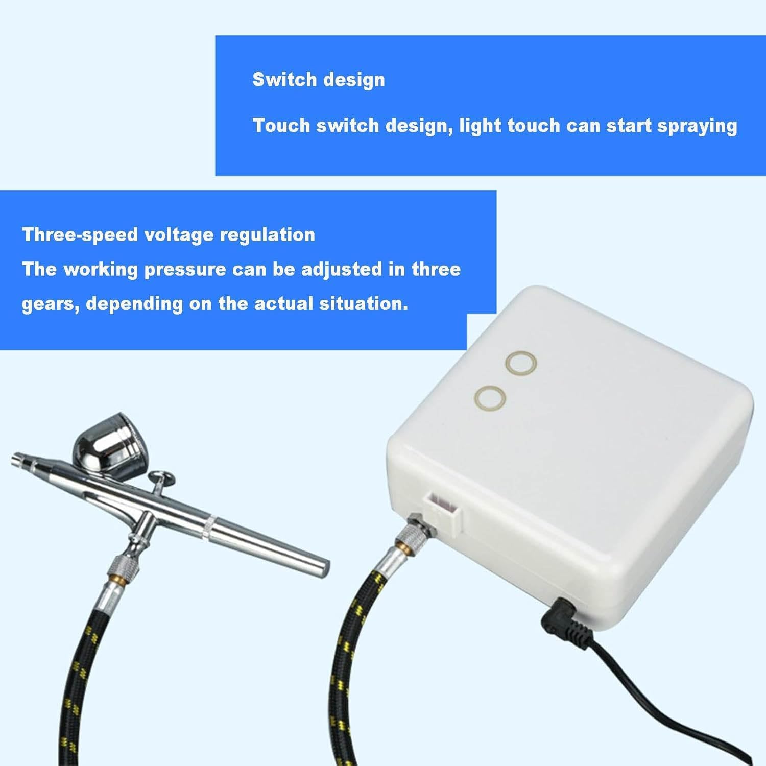 Multi-Purpose Airbrushing Tool Kit, 2-Gear Pressure Regulation, Automatic Shutdown, Touch Switch, for Airbrush Manicure, Cake Decoration, Model Painting, Art Painting