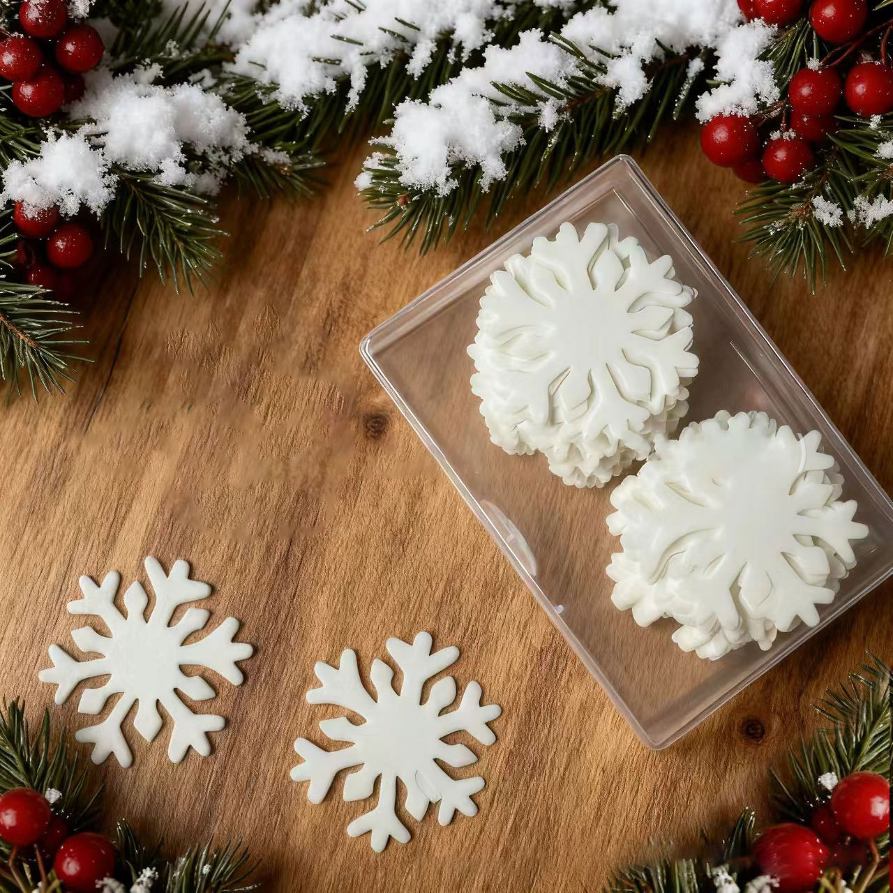 Frozen Wonderland Cake Decor | 50-Pack Mixed Color Edible Snowflakes for Themed Parties, Movie-Inspired Winter Dessert Toppers, Enchanted Ice Palace Decorating Kit