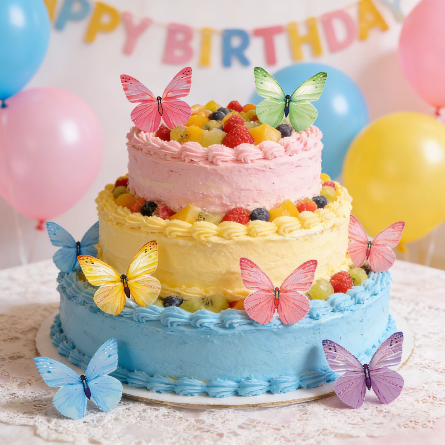 Rainforest Butterfly Collection | 72 Edible Wafer Butterflies in Tropical Color Spectrum, Gradient Wing Designs Mimicking Morpho & Swallowtail Species, Vibrant Garden Party Cake Decor