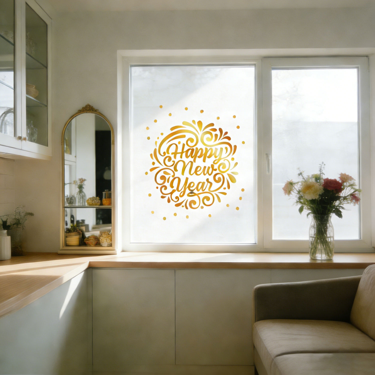 Quick-Stick New Year Decor Kit | NYE Party Background Wall Stickers | Includes Greetings, Streamers & Balloons | All-in-One Setup