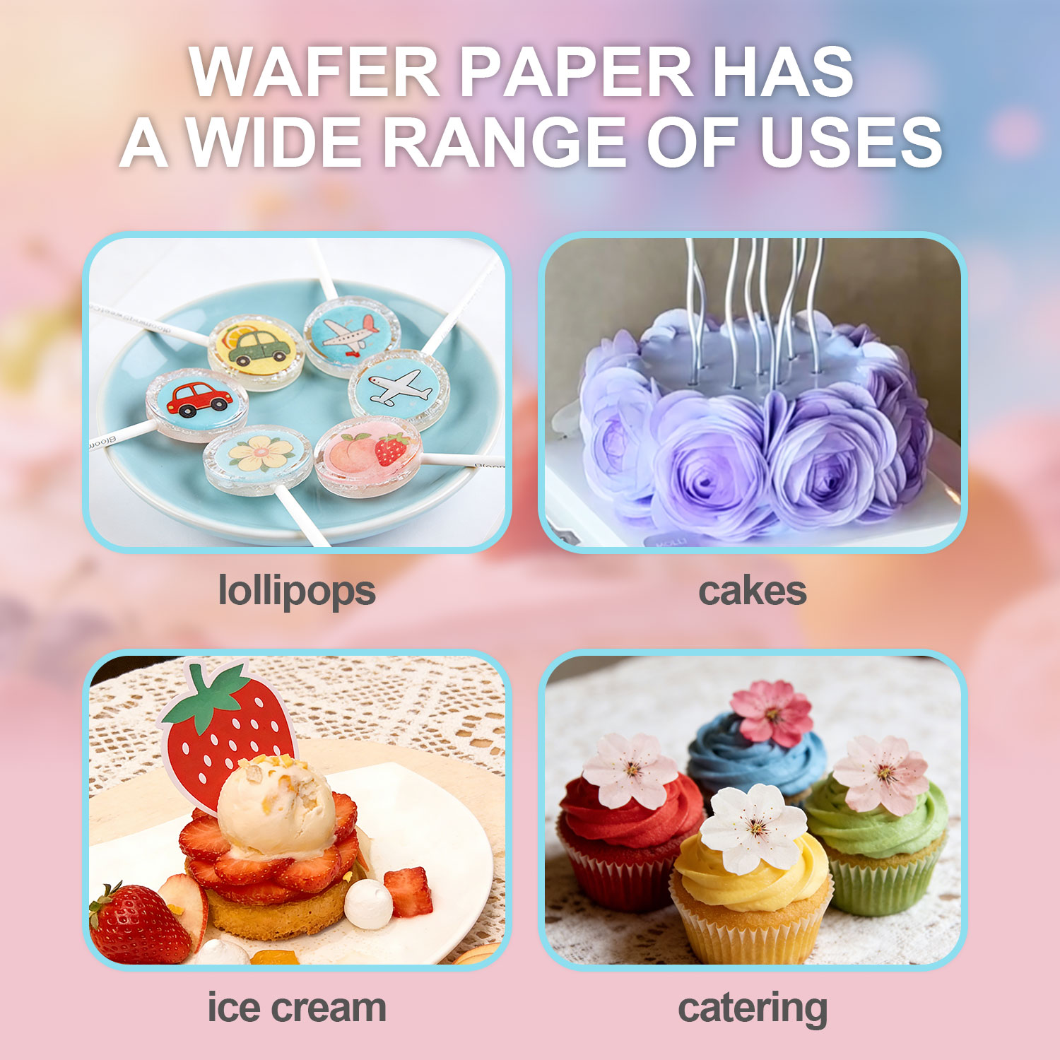 A4 Size 0.35mm 100 Sheet Edible Rectangle Rice and Wafer Paper,9x12.6 inches for candy packaging or food decoration