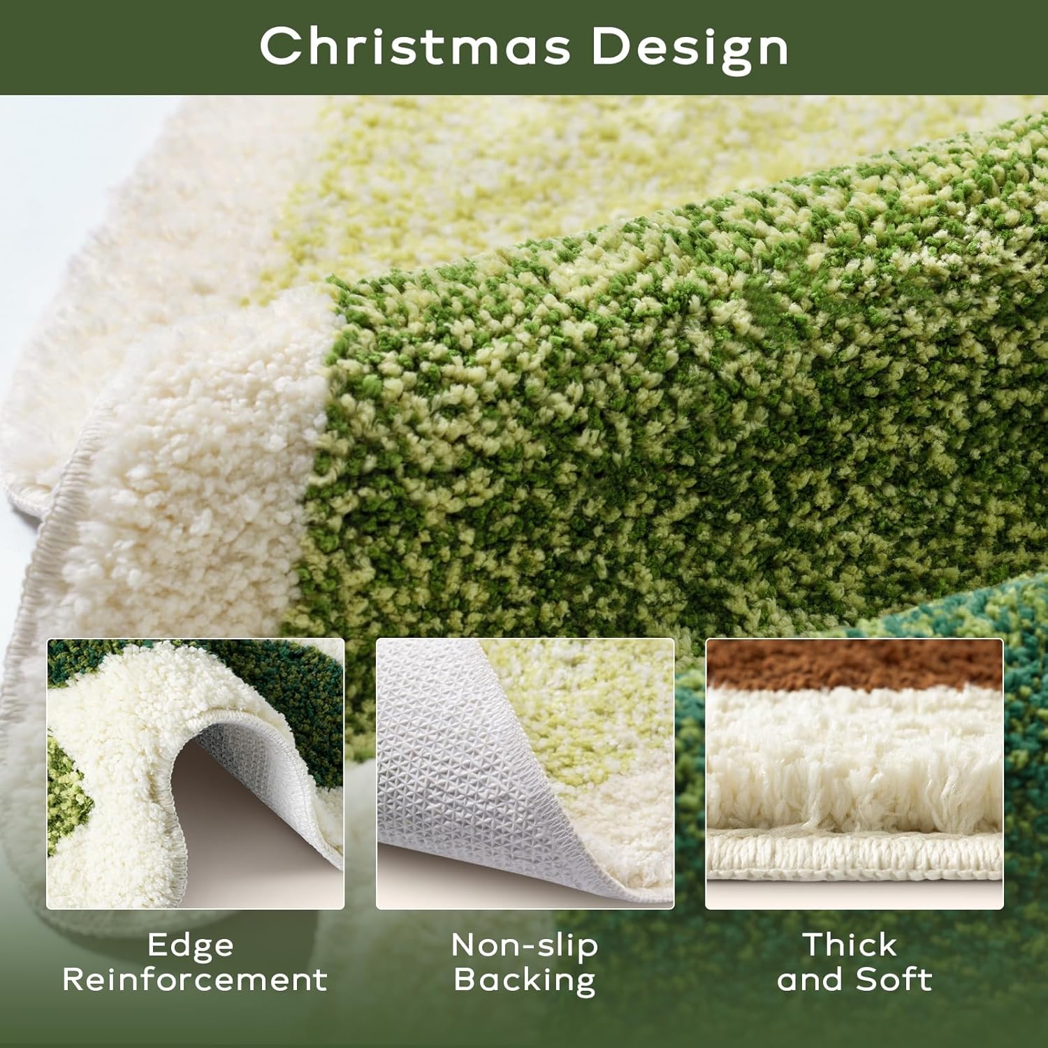 Christmas Tree Design Tufted Rug | 60x90cm Light Green Holiday Floor Mat, High-Pile Absorbent Doormat for Indoor & Outdoor Festive Decor