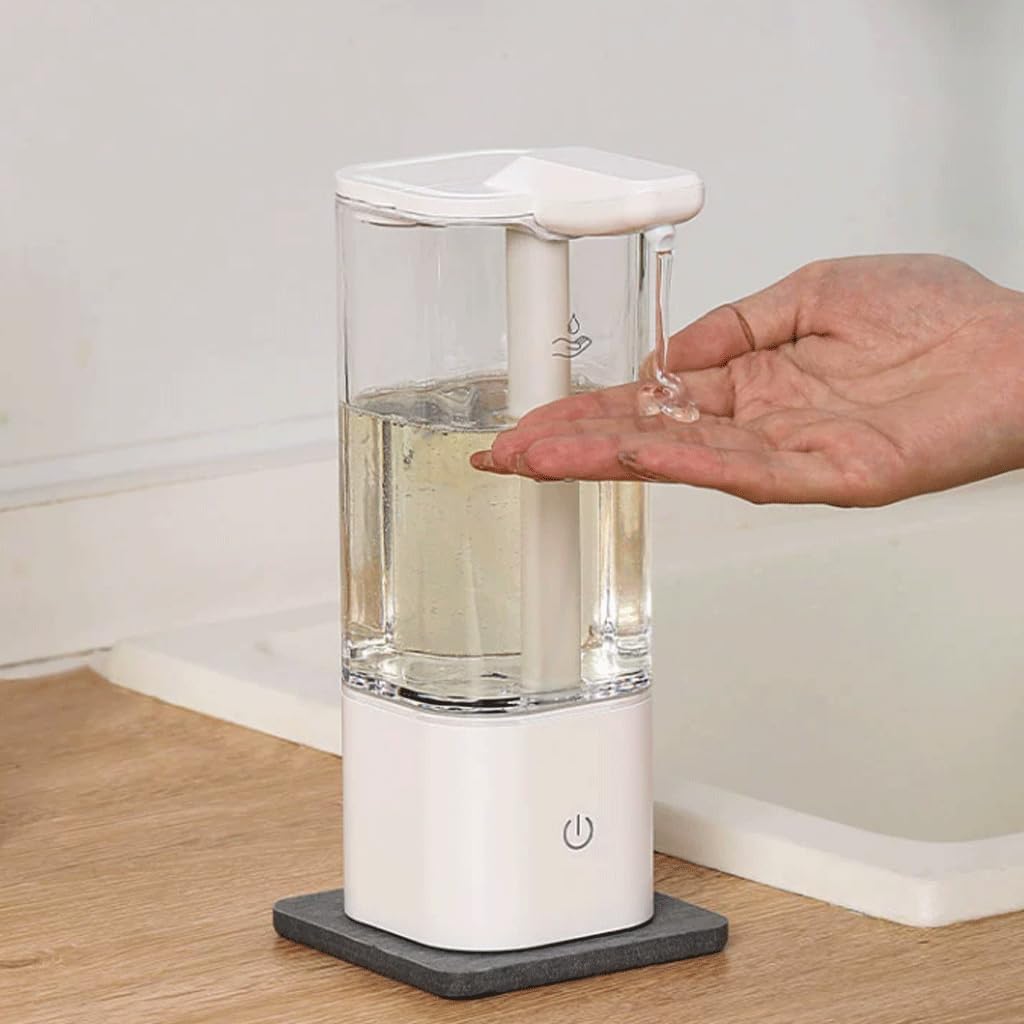Simple Automatic Sensor Soap Dispenser Plastic Refillable Container Bottle for Business and Home 550ml 19.3oz Easy to use, Battery White+stand