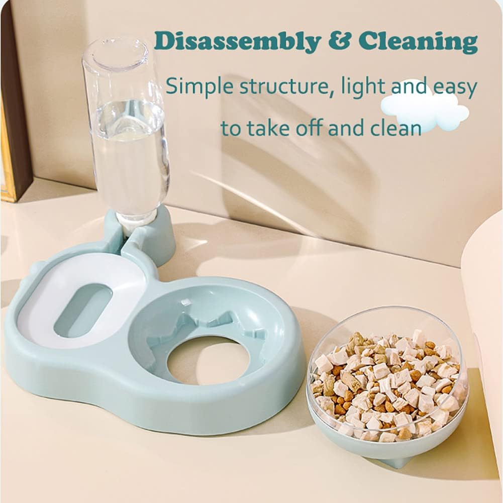 2 in 1 Dog Cat Bowls Water and Food Bowl Set, 15°Tilted Raised Cat Bowls with Automatic Water Dispenser Bottle and Detachable Cat Dish, Pet Feeder for Small or Medium Dogs Cats Puppy Kitten Rabbit