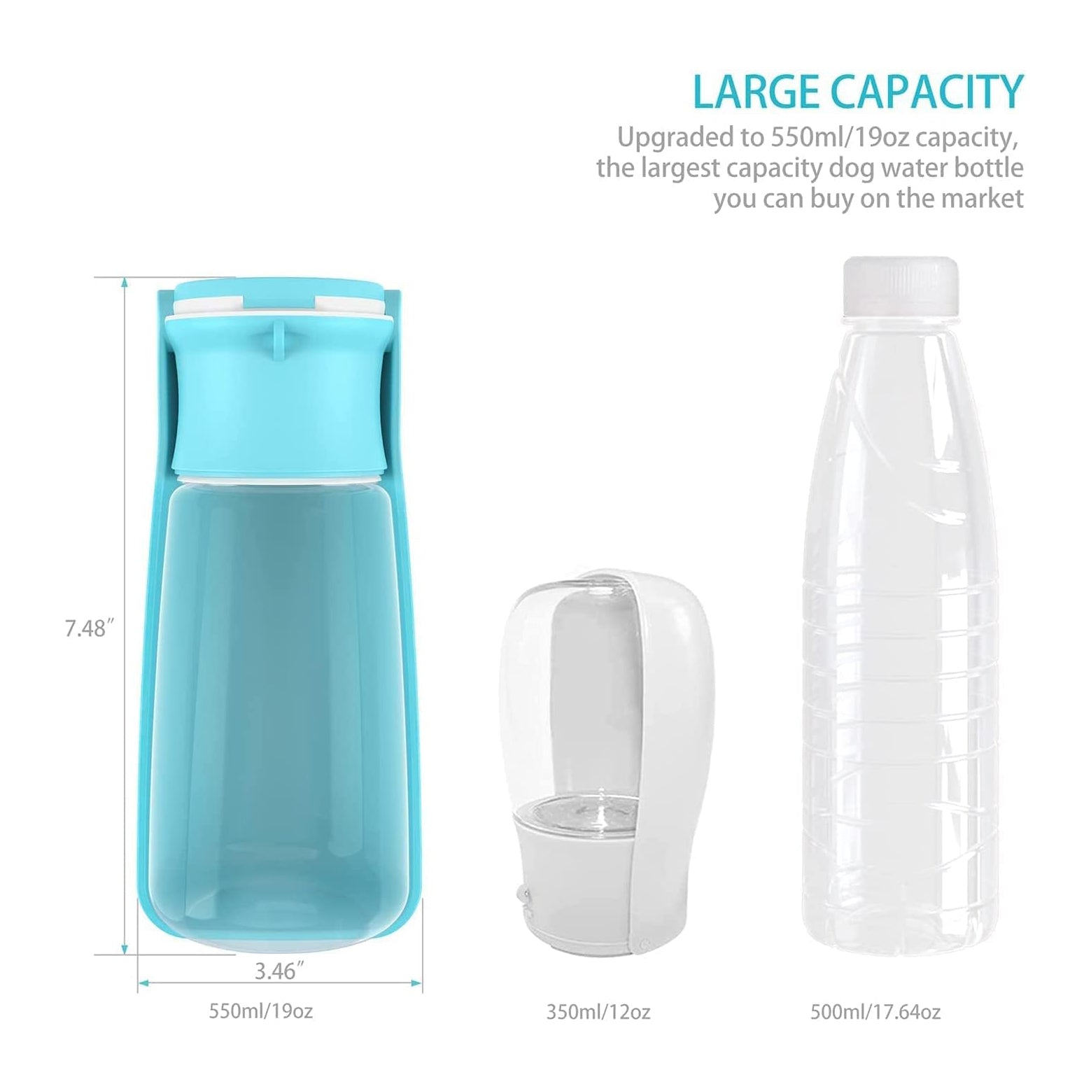 Pet Friendly Foldable Care Water Bottle by EMVA. 550 ml 19 Oz Retractable Handheld Bottle with Built in Drinking Cup!!! (Blue)