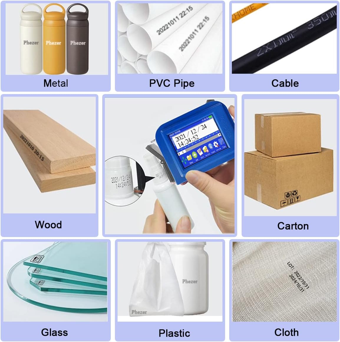 Portable Mini Handheld Inkjet Printer  for All Surfaces with Black Fast-Drying Ink Cartridge, 2.8'' Touch Screen Compact Coding Machine for Text, Date, Time, Barcode, Logo, QR Code, Batch Number