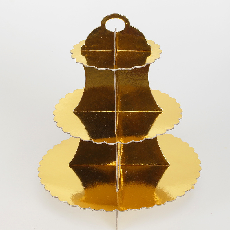 3-Tier Gold Foil Paper Cupcake Stand, Disposable Dessert Display Tray for Birthday Wedding Party