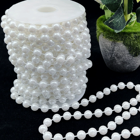 6-14mm Artificial Pearl Bead Garland Strand, Continuous Plastic Pearl String for Wedding Party Decor, DIY Craft, Wreath & Bouquet Embellishment