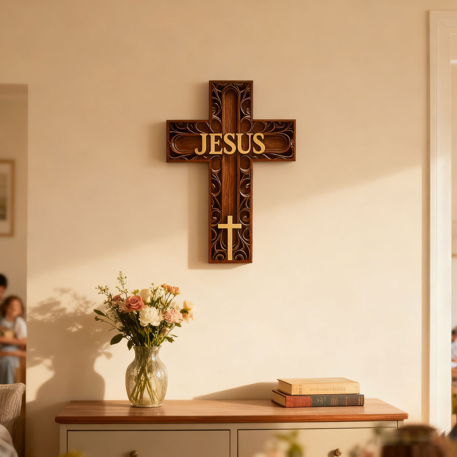 Vintage Wooden Jesus Pocket Cross, Hand-Carved Religious Token for Prayer & Comfort, Portable Standing Cross, Spiritual Gift, Christian Meditation Aid