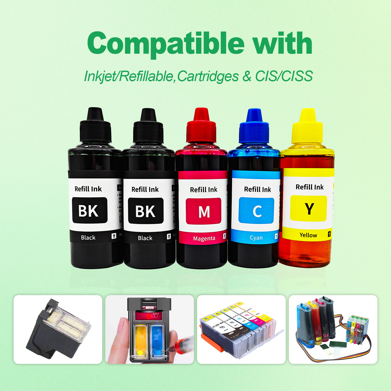 Optimized Ink Refill Kit for Popular Tank Printer Models | 5-Bottle Premium Dye Ink Set with Enhanced Color Performance | Eco-Friendly High-Capacity Printing Solution