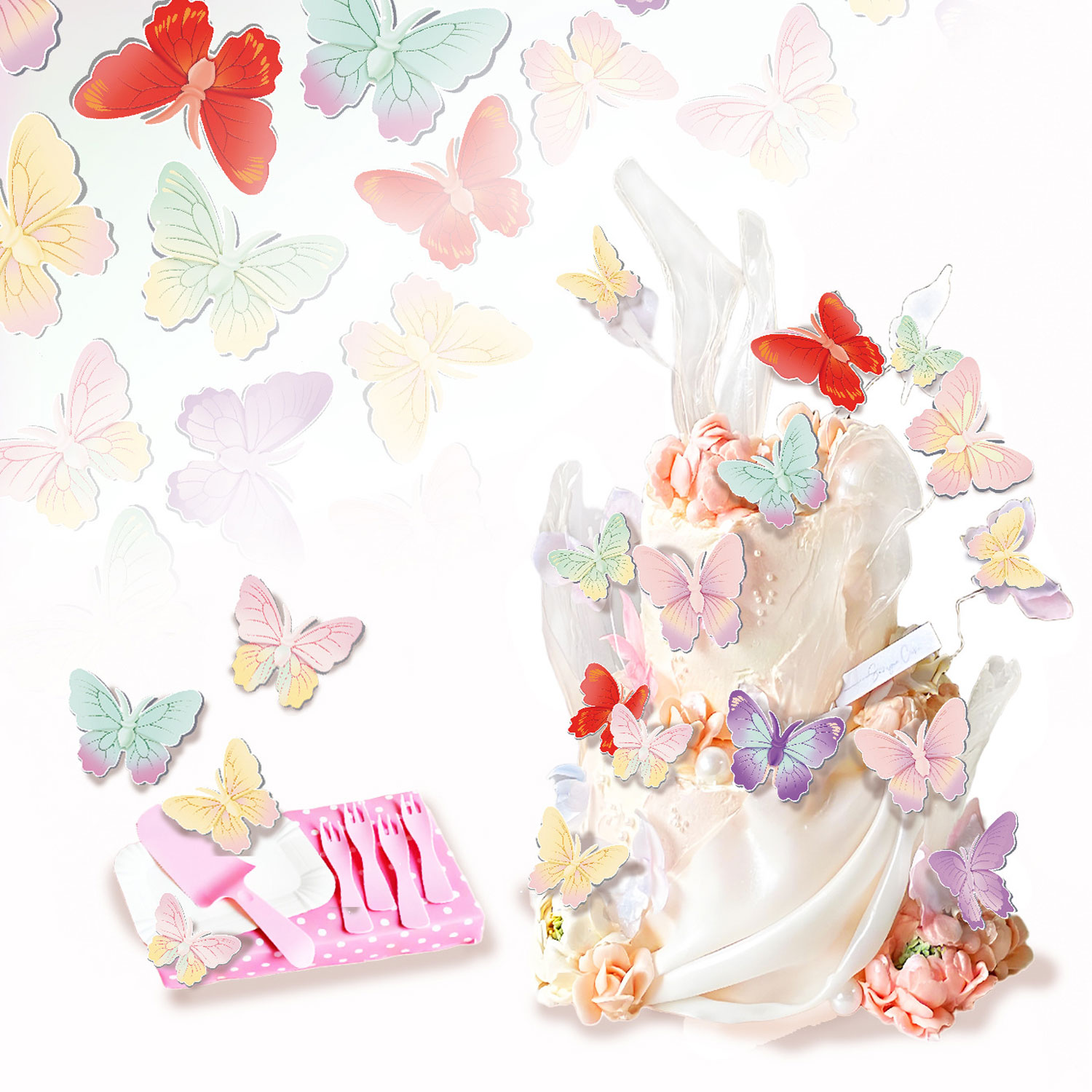 Fruit Garden Butterfly Cake Picks | 72 Edible Wafer Paper Butterflies with Fruit-Print Wings, Assorted Color Cupcake Decorations, Whimsical Edible Cake Toppers for Spring Parties