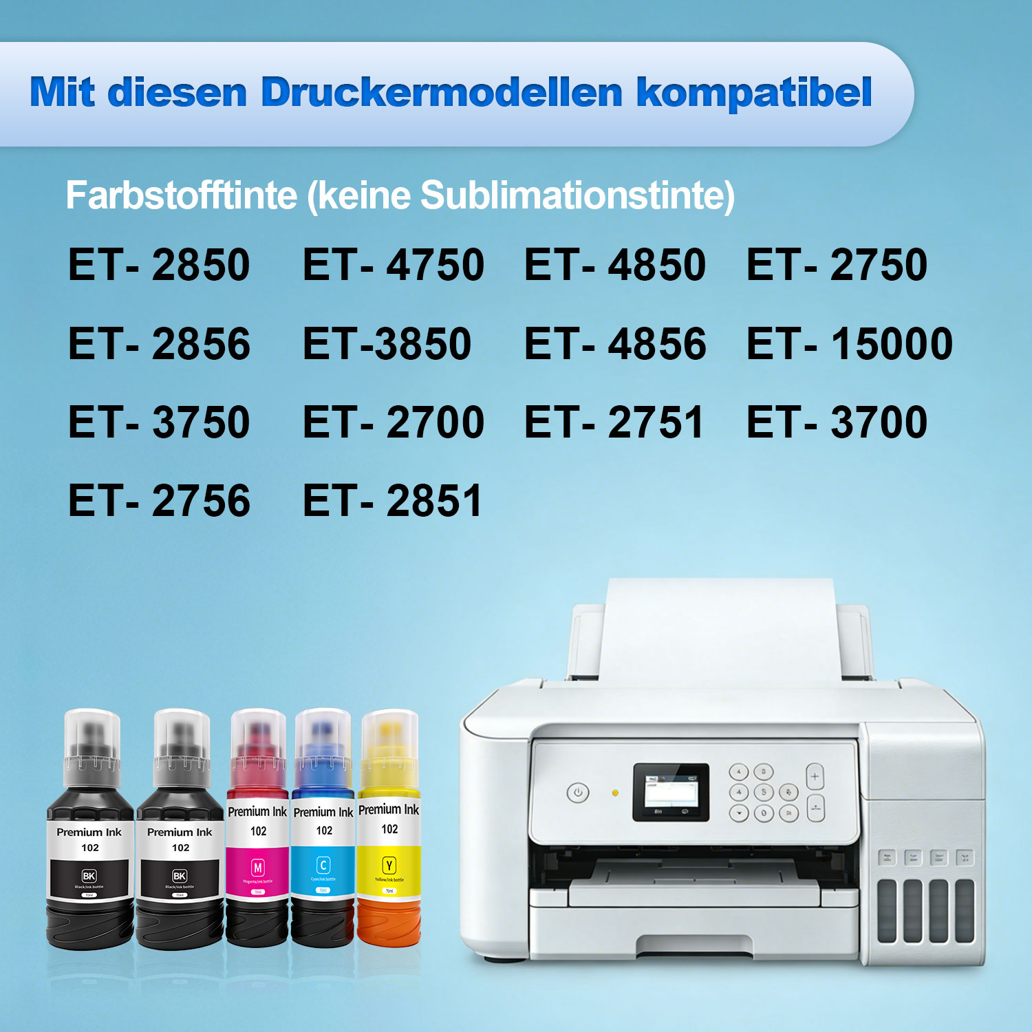 102 Druckerpatronen Kompatibel für Epson Tinte E102 Multipack Fit für ET-15000 ET-1810 ET-2820 ET-2851 ET-2856 ET-2865 ET-2870 ET-2871 ET-4800 ET-4850 ET-3850 2850 (Schwarz, Cyan, Magenta, Gelb