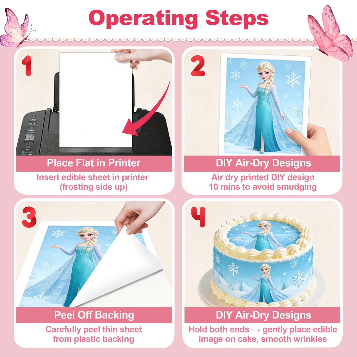 A4 Size 25 Sheets Frosting Sheets Edible Sugar Papers Icing Paper for Cake Decoration 11.7"*8.3 "Cake Decorating Tools