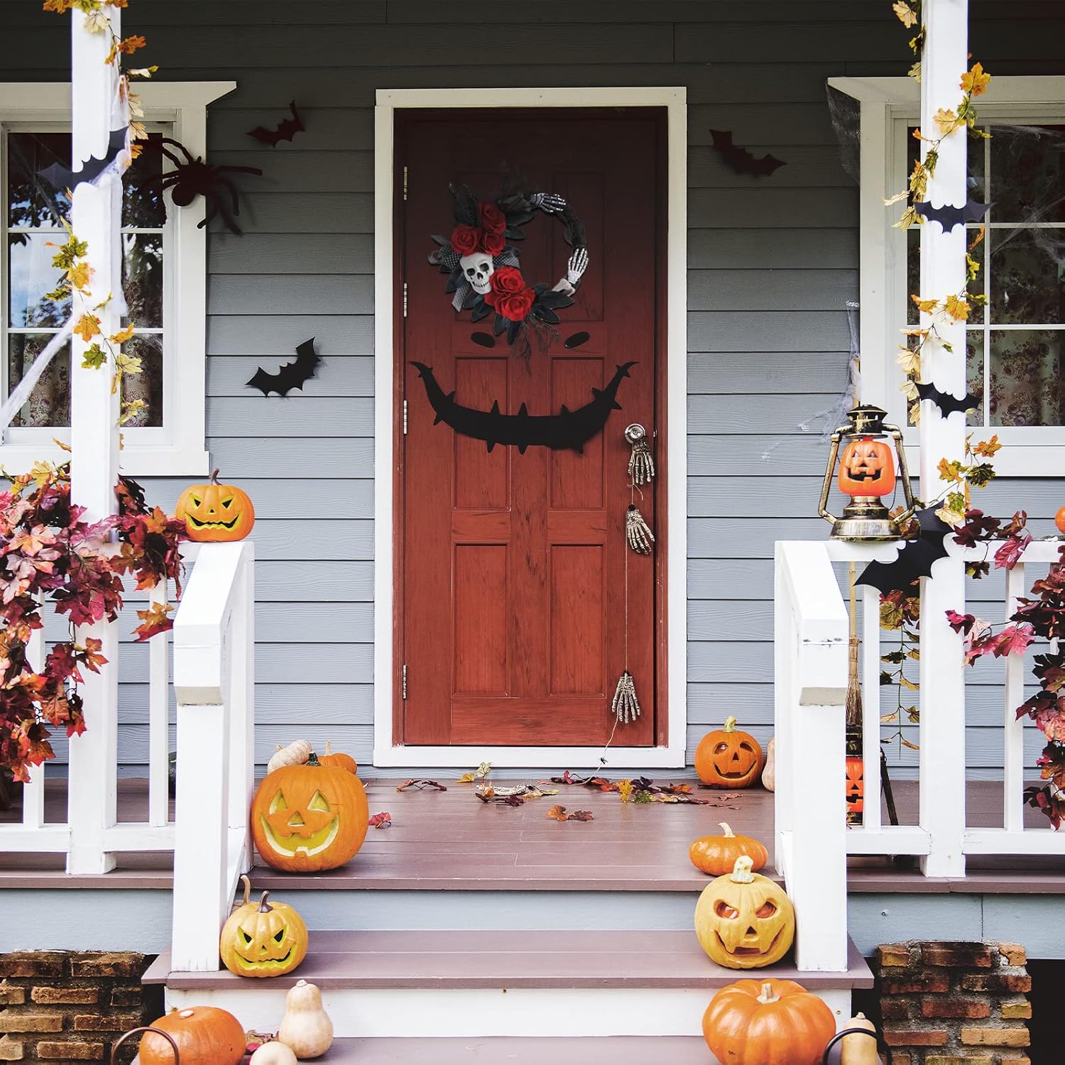 Halloween Skeleton Red Flower Ghost Hands Decorate Garland Ghost Festival Atmosphere Decorate Venue Props Rattan Circle 