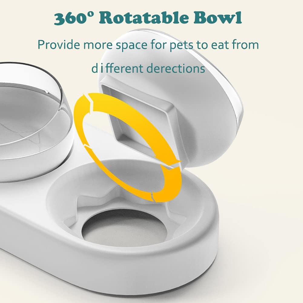 2 in 1 Dog Cat Bowls Water and Food Bowl Set, 15°Tilted Raised Cat Bowls with Automatic Water Dispenser Bottle and Detachable Cat Dish, Pet Feeder for Small or Medium Dogs Cats Puppy Kitten Rabbit