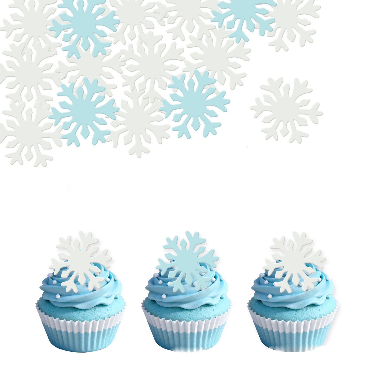 Frozen Wonderland Cake Decor | 50-Pack Mixed Color Edible Snowflakes for Themed Parties, Movie-Inspired Winter Dessert Toppers, Enchanted Ice Palace Decorating Kit