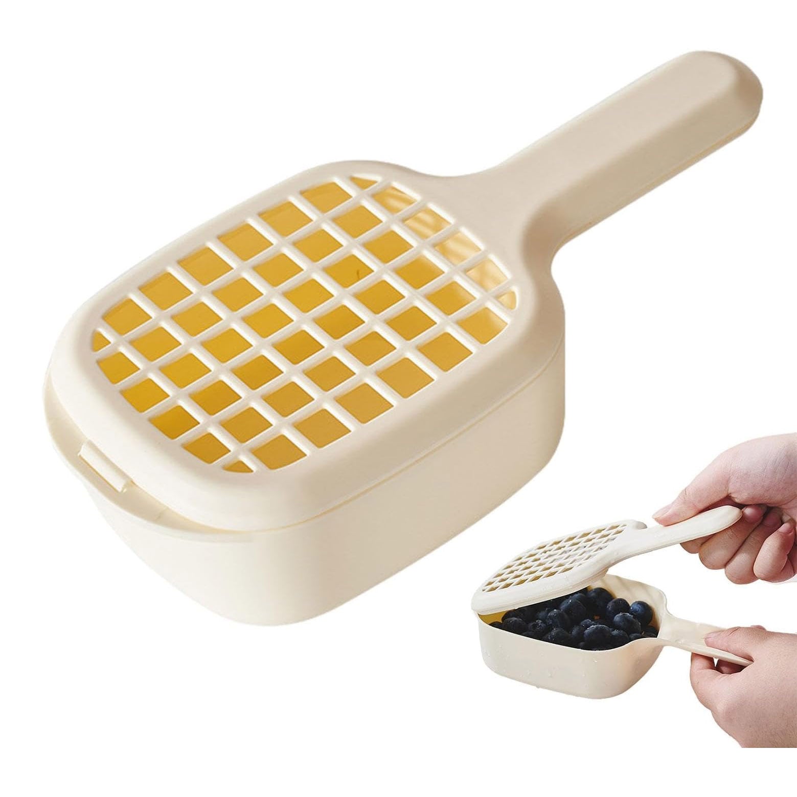 Generic Fruit Strainer Kitchen   Basket Drainage Kitchen   Basket Fruit Colander   Handy Colander - Efficient Kitchen Drainage Basket for Washing Blueberries, Small Tomatoes, Grapes, Light Yellow