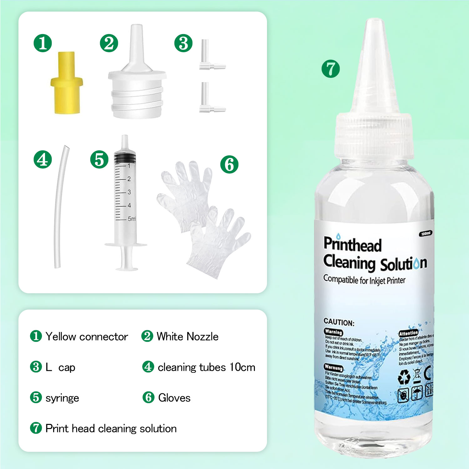 Universal Inkjet Printer Printhead Cleaning Kit: Professional Cleaning Solution & Tools for Most HP/Epson/Canon Printers 100ML