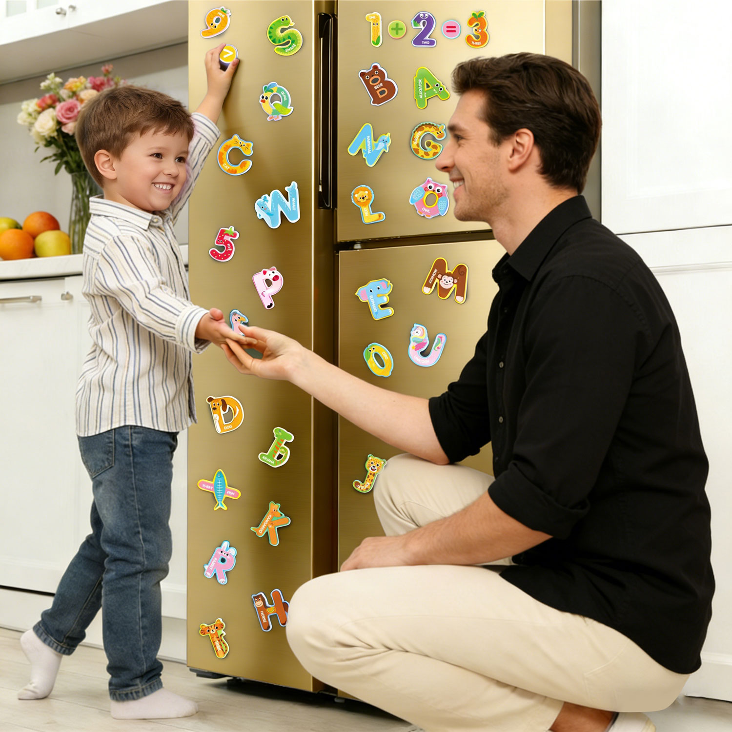 Soft Magnetic Animal & Letter Fridge Magnets - Cute Cartoon Decorative Magnets for Kids Early Learning & Home Kitchen