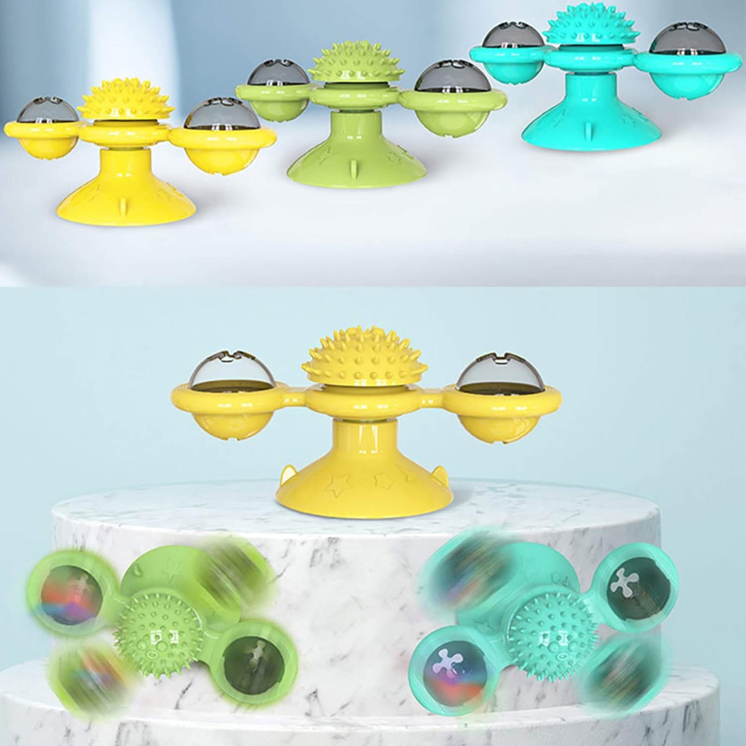 Interactive Toys for Cats, Play Cat Toy Pet Cats Puzzle Training Turntable Windmill Ball Teaser Whirling Interactive Toy for Indoor Cat and Kitten Exercise - Random Color