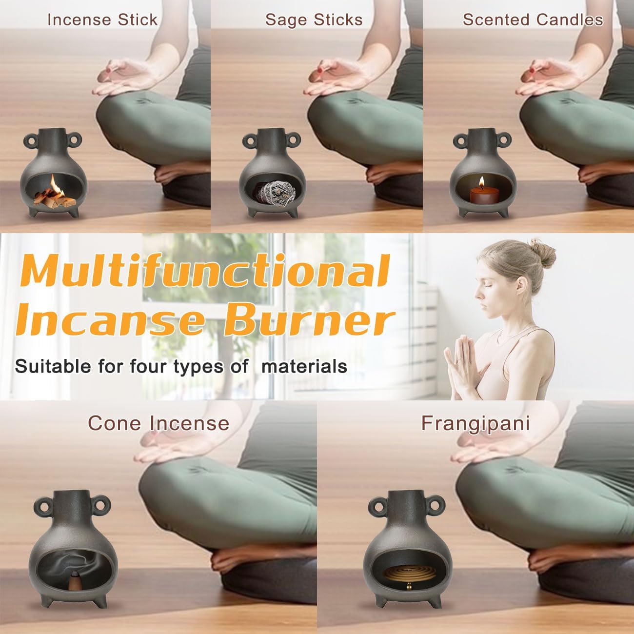 Handmade Palo Santo Holder, Meditation Incense Holder As Gift for Yoga Aromatherapy, Ceramic Incense Diffuser for Palo Santo Sticks Sage Tealight Wax and Cones Powder Stick Coil Incense