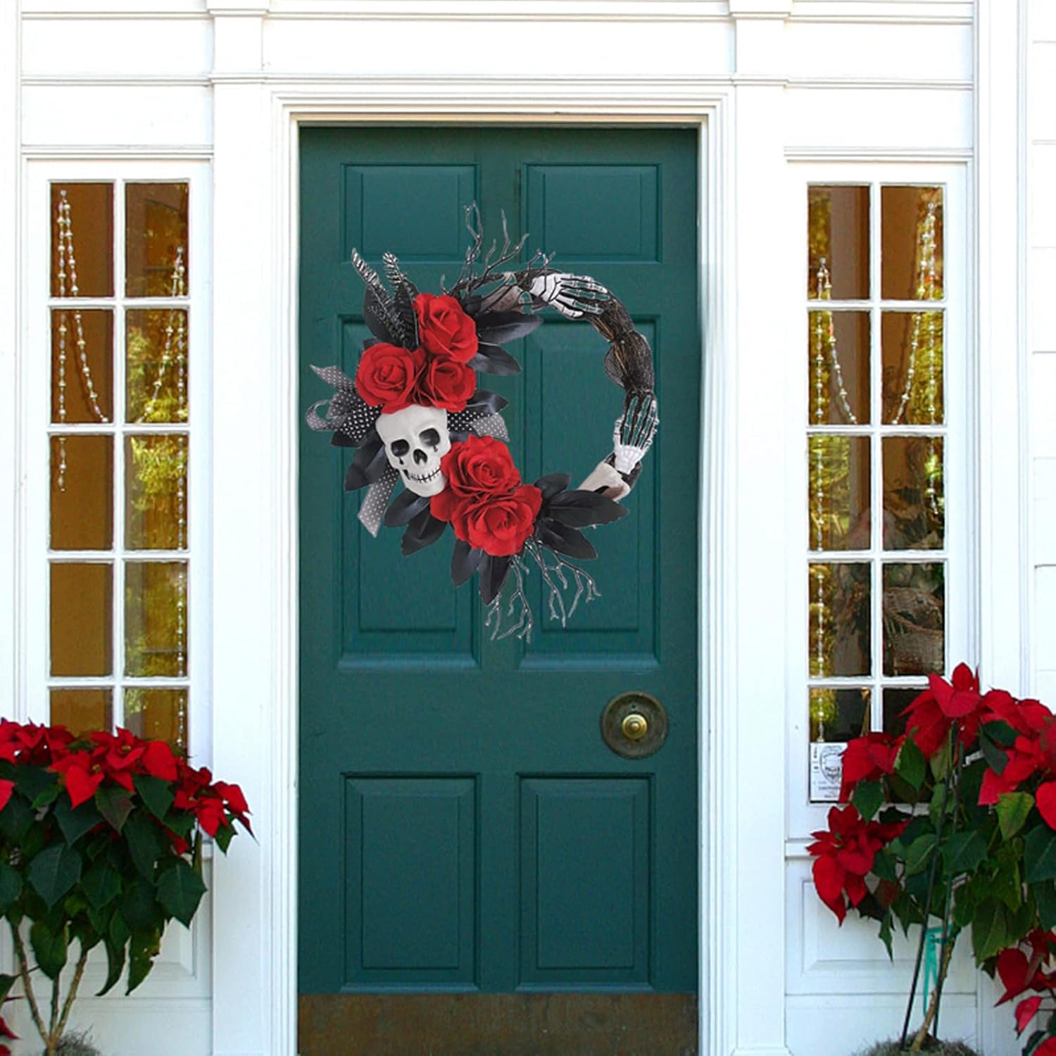 Halloween Skeleton Red Flower Ghost Hands Decorate Garland Ghost Festival Atmosphere Decorate Venue Props Rattan Circle 