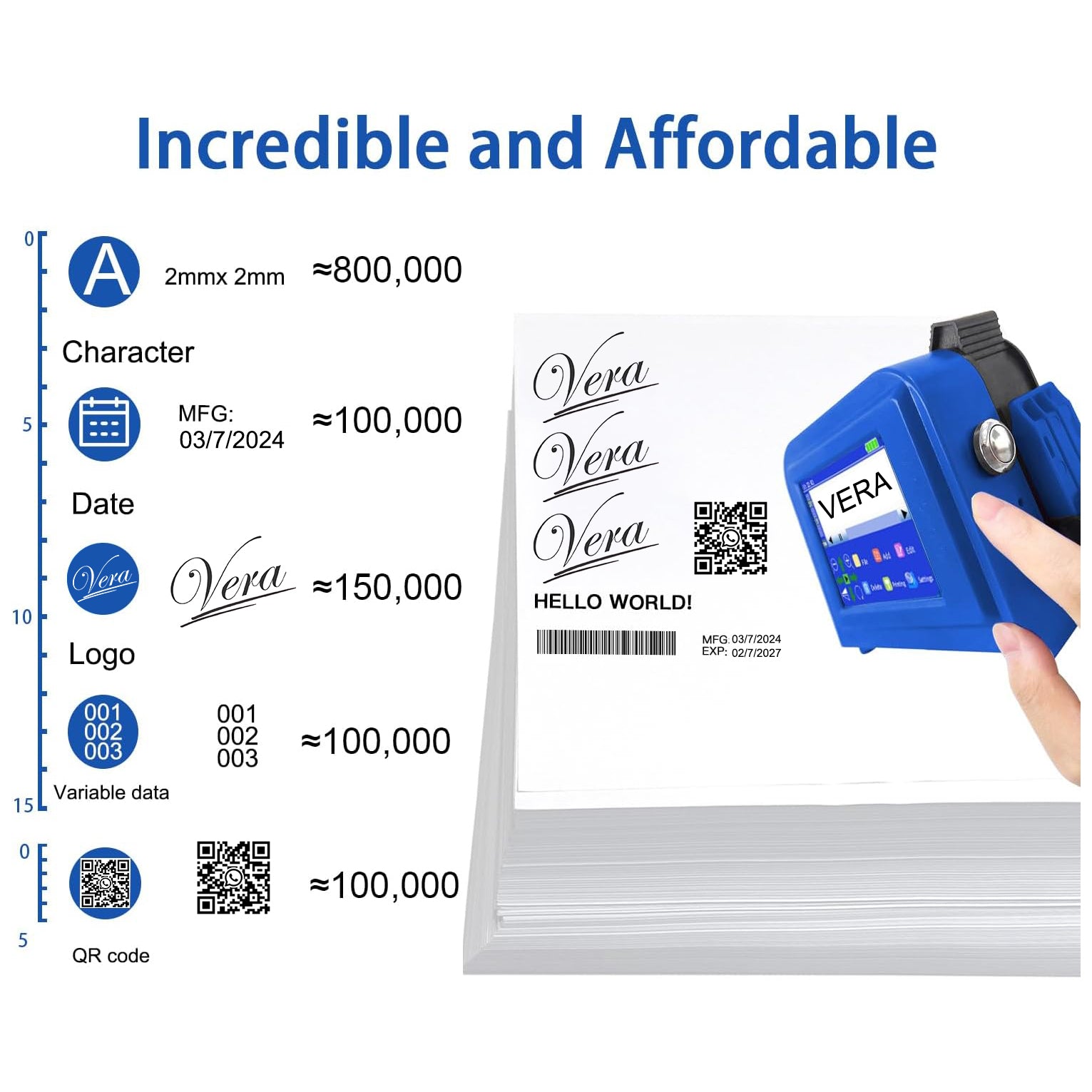 Portable Mini Handheld Inkjet Printer  for All Surfaces with Black Fast-Drying Ink Cartridge, 2.8'' Touch Screen Compact Coding Machine for Text, Date, Time, Barcode, Logo, QR Code, Batch Number