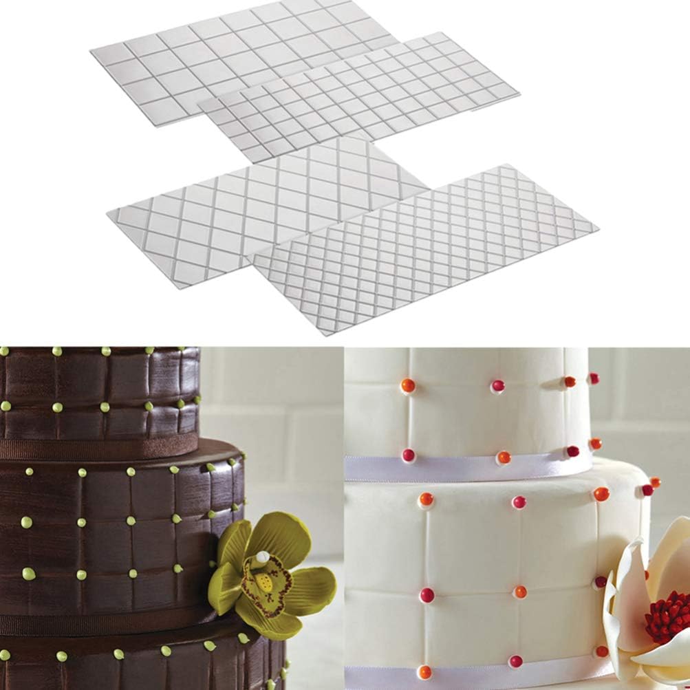 Grid & Rattan Texture Impression Mats, Clear Plastic Cake Fondant Embossing Mold Set