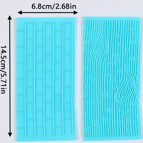 2Pcs Fondant Impression Mats, Wood Grain, Brick Wall & Stone Texture Cake Decorating Molds