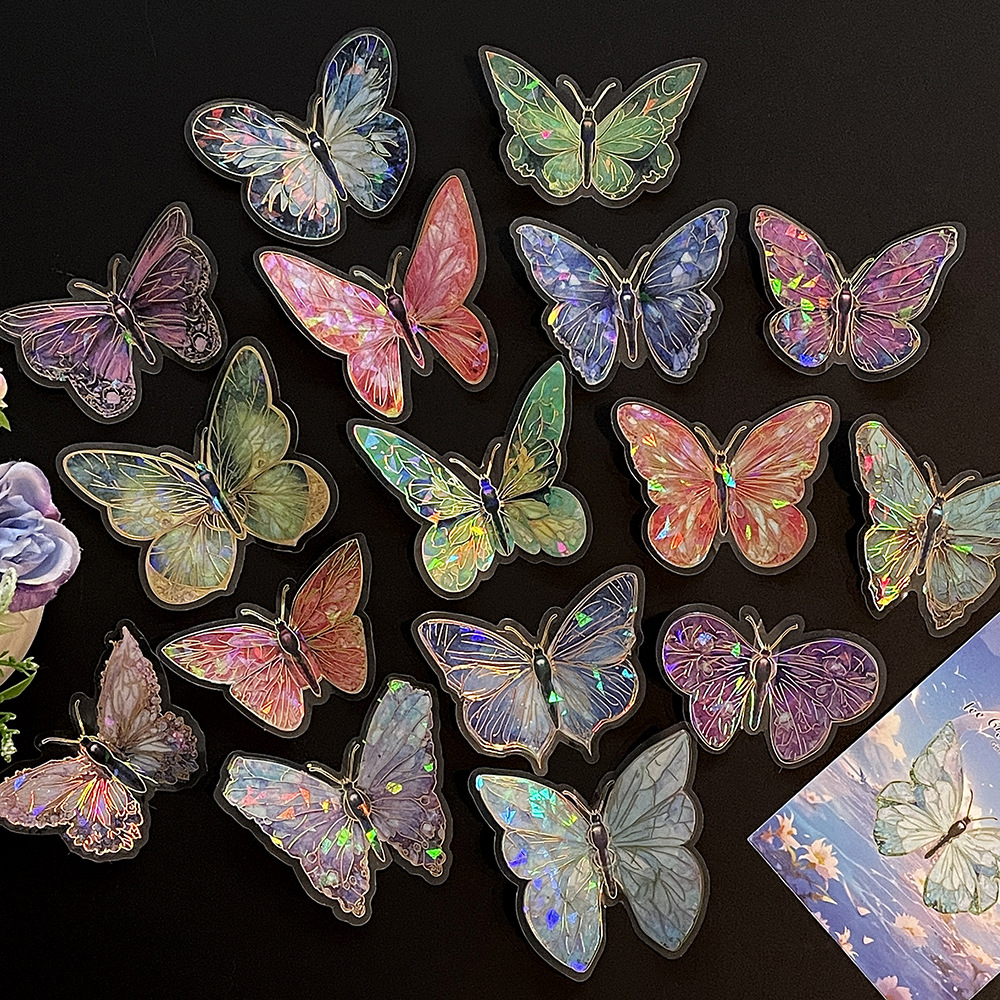 Iridescent Holographic Crystal Butterfly Stickers - Ethereal Rainbow Magic for Crafts & Decor
