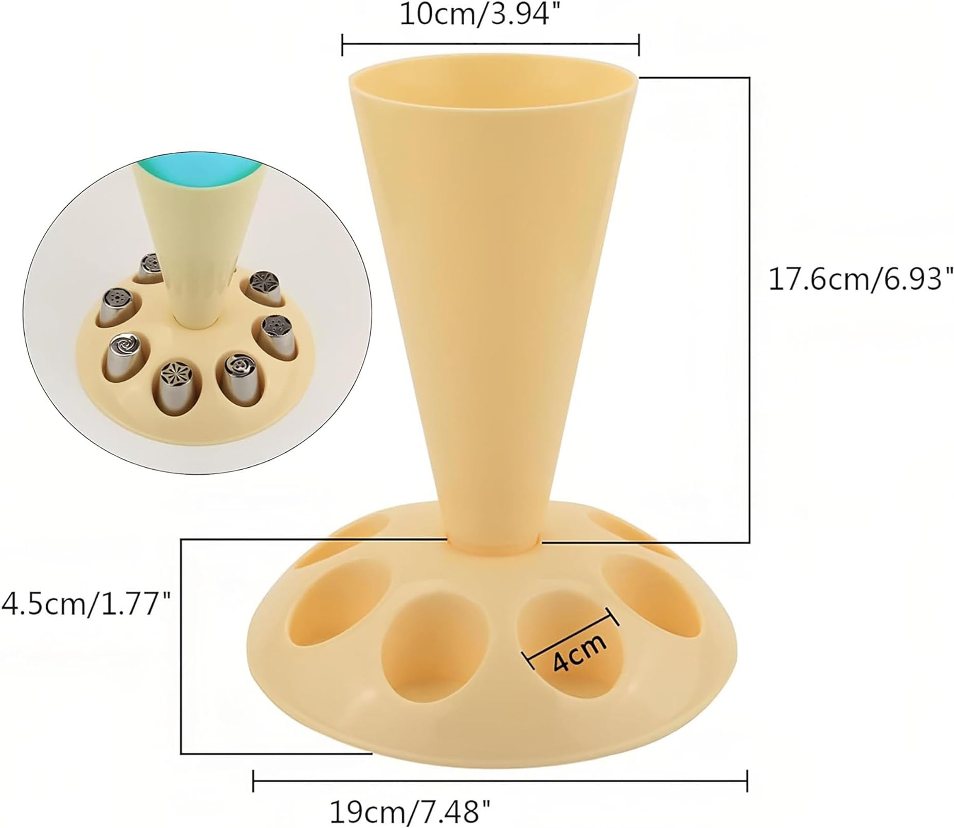 Piping Bag Holder Stand for Filling, Pastry Bag Holder Stand, Decorating Bag Holder with 8 Slots Nozzles Holder, Plastic Pastry Bag Stand for Cake Decorating Kit, Baking Accessories (Blue)（Red)(Yellow)(Grey)(Black)