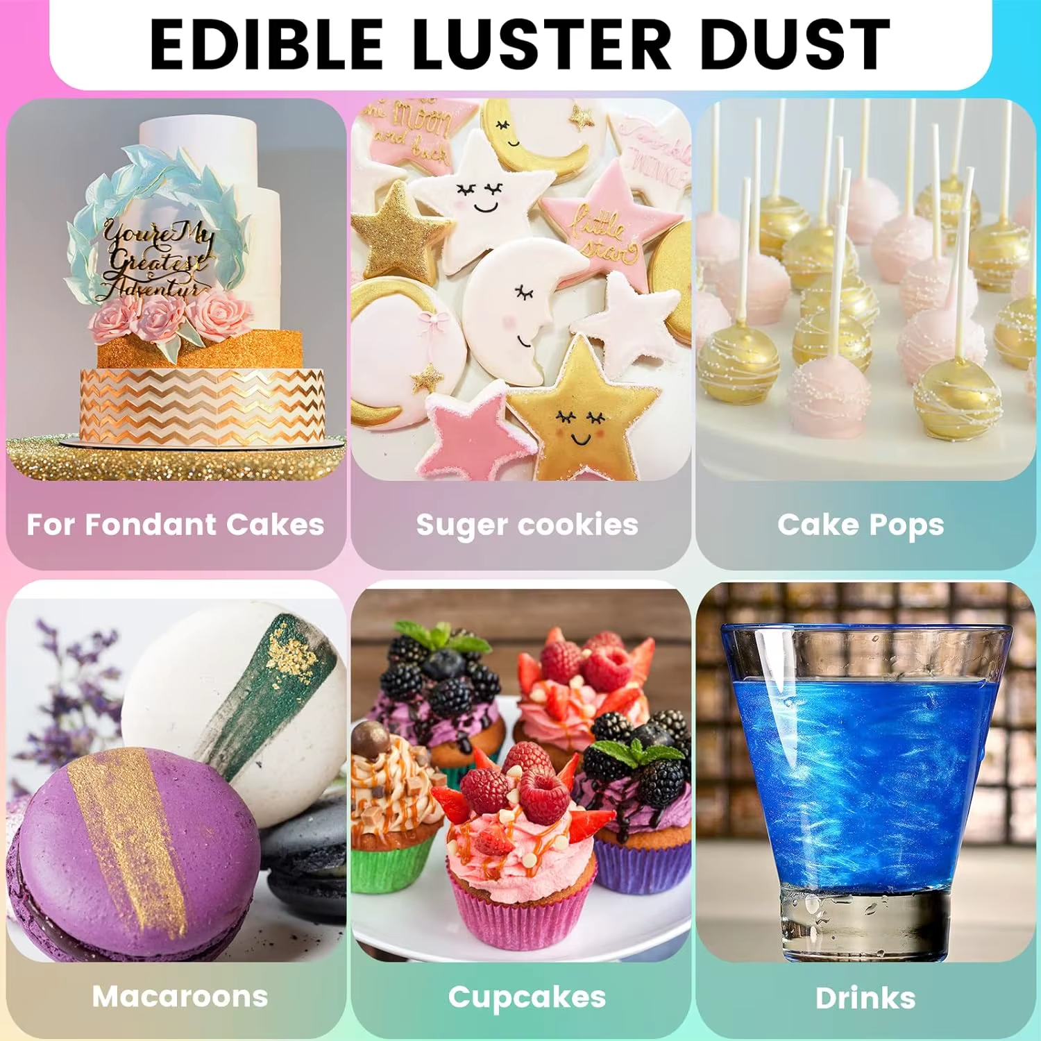 Luster Dust Edible Food Grade Edible  Dust Powder in Spray Bottle Edible Glitter Metallic Dusting Powder for Cake Decorating, Baking, Drinks, Fondant, Candy, Cookie-5g each