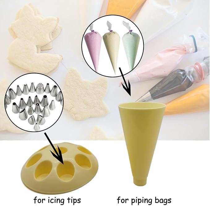 Piping Bag Holder Stand for Filling, Pastry Bag Holder Stand, Decorating Bag Holder with 8 Slots Nozzles Holder, Plastic Pastry Bag Stand for Cake Decorating Kit, Baking Accessories (Blue)（Red)(Yellow)(Grey)(Black)