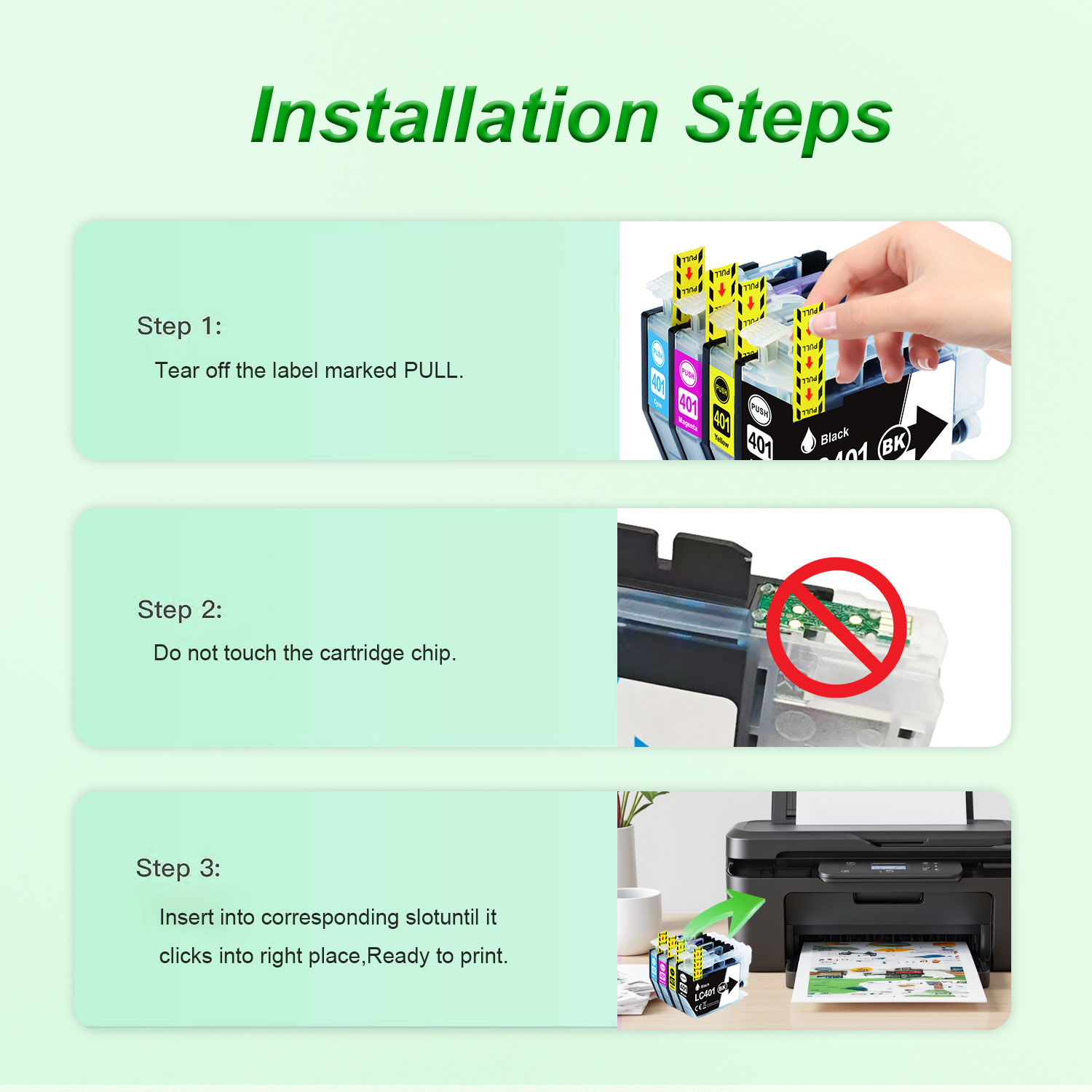 LC401 Ink Cartridges Replacement for Brother Printer Ink LC401 LC 401 Compatible with LC401 Ink Cartridges for Brother Printer MFC-J1010DW MFC-J1170DW MFC-J1012DW, 4PK（Black/Cyan/Magenta/Yellow)
