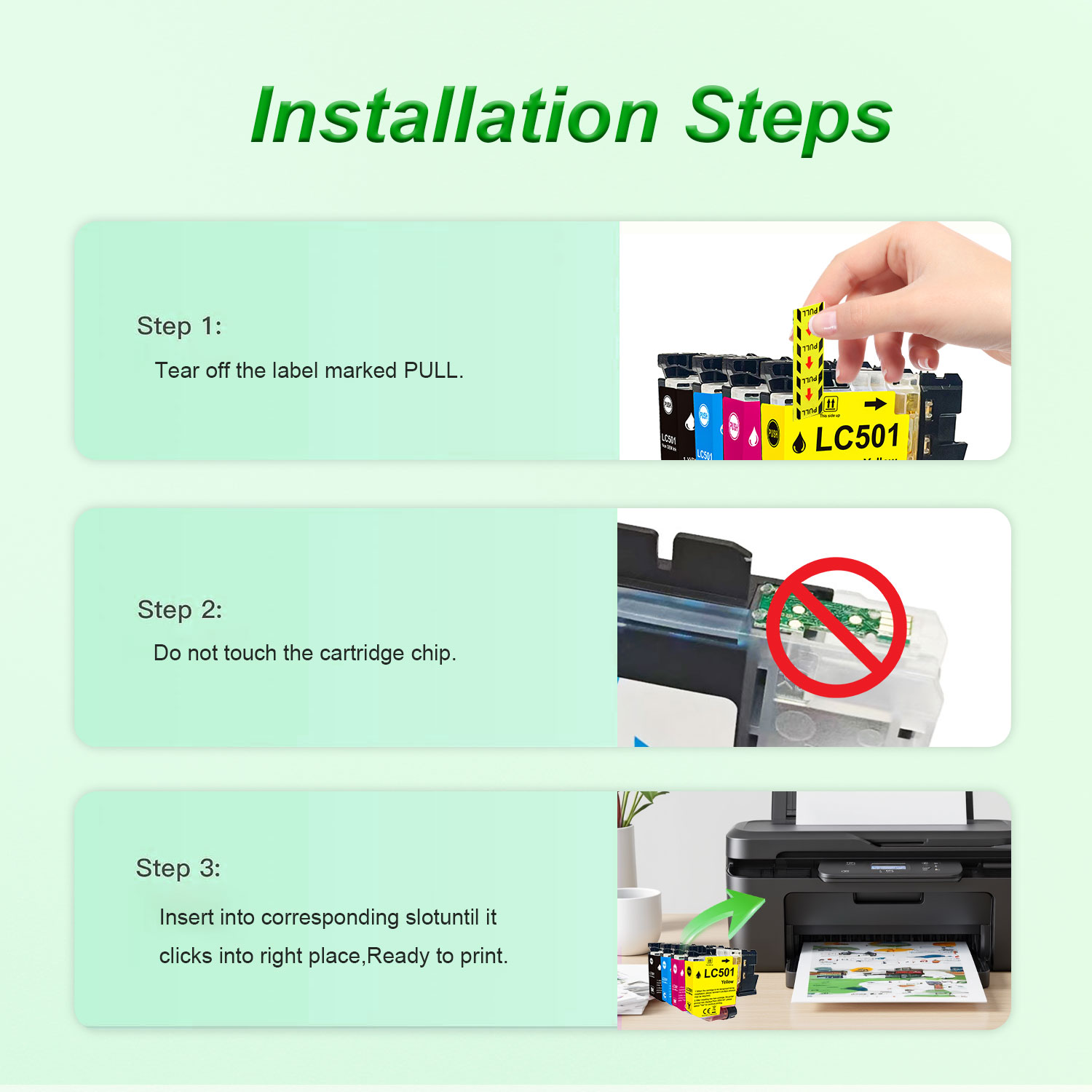 LC501 LC501XL Ink Cartridges for Brother Printer Compatible for Brother LC501 Ink Cartridges LC501XL LC 501 XL Work with MFC-J1360DW MFC-J1410DW MFC-J1260W Printer (Black Cyan Magenta Yellow, 4 Pack)