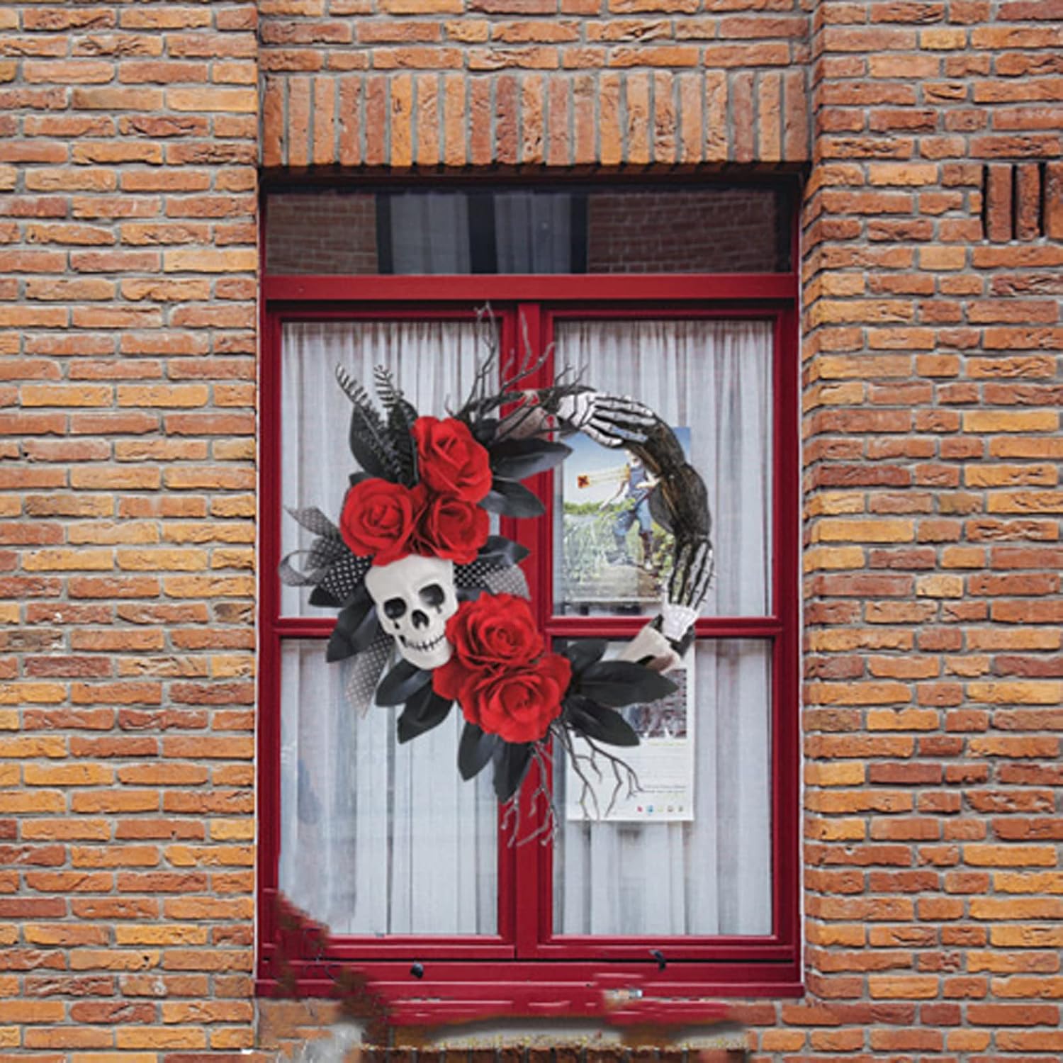 Halloween Skeleton Red Flower Ghost Hands Decorate Garland Ghost Festival Atmosphere Decorate Venue Props Rattan Circle 