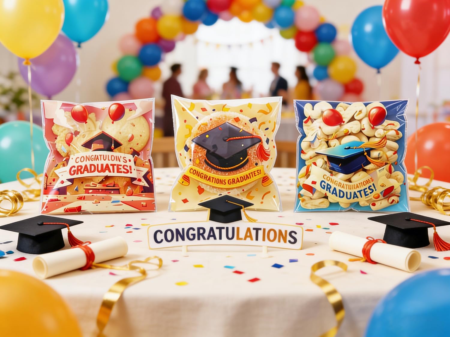 Graduation Party OPP Treat Bags Congrats Graduate Printed Clear Plastic Cookie Candy Snack Packaging Bags for Graduation Favor Gift