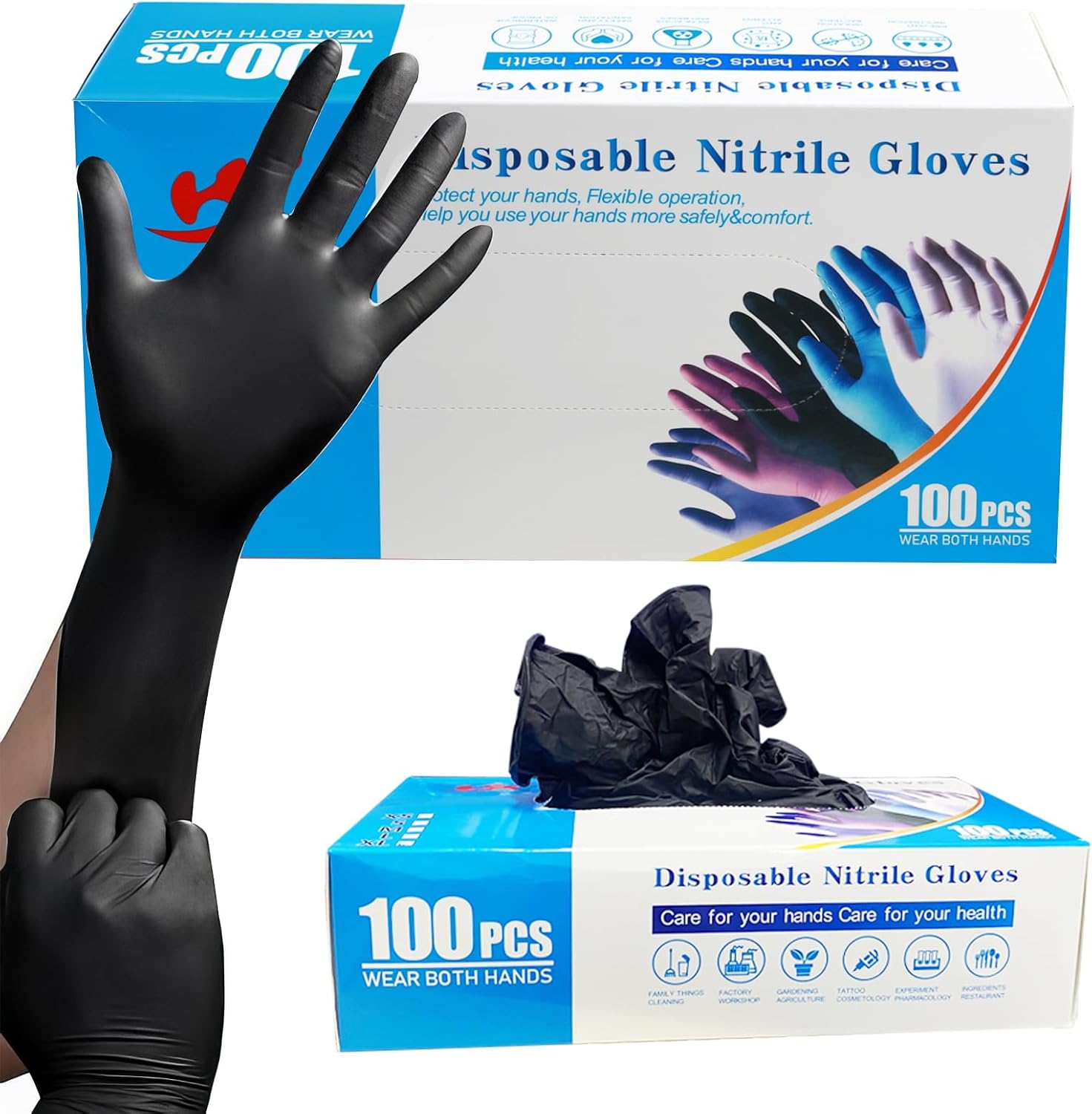 Disposable Nitrile Gloves 100 Pcs: with 2 Cotton Liners, Food Grade Heat Resistant for BBQ Smoker & Cooking