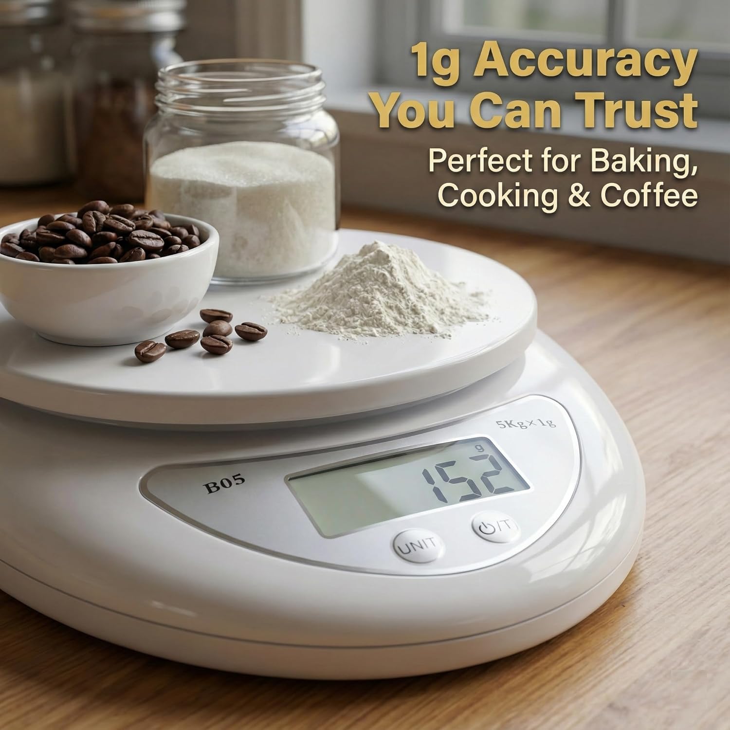 B05 Digital Kitchen Scale, 5kg/1g High Precision Food Weighing Scale with LCD Display