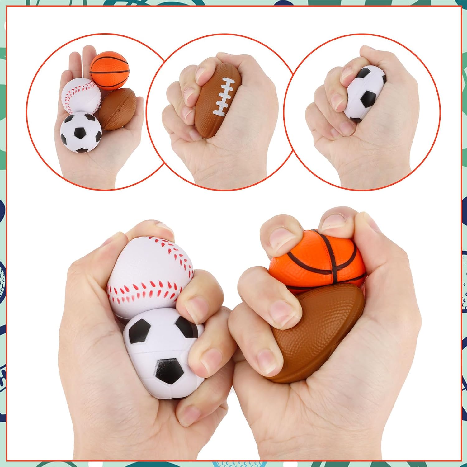 63mm PU Stress Ball Soccer Basketball Tennis Baseball Foam Squeeze Ball Kids Toy