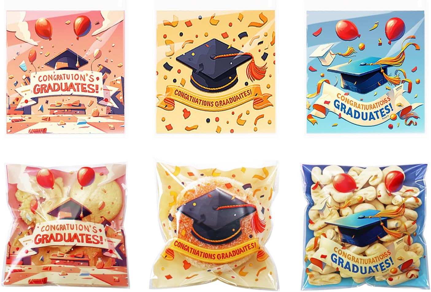 Graduation Party OPP Treat Bags Congrats Graduate Printed Clear Plastic Cookie Candy Snack Packaging Bags for Graduation Favor Gift