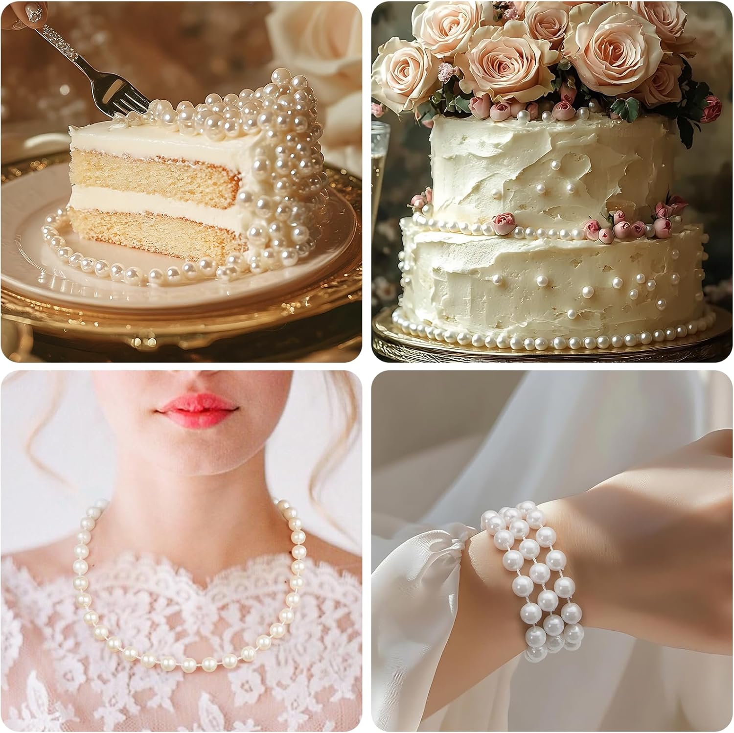 6-14mm Artificial Pearl Bead Garland Strand, Continuous Plastic Pearl String for Wedding Party Decor, DIY Craft, Wreath & Bouquet Embellishment