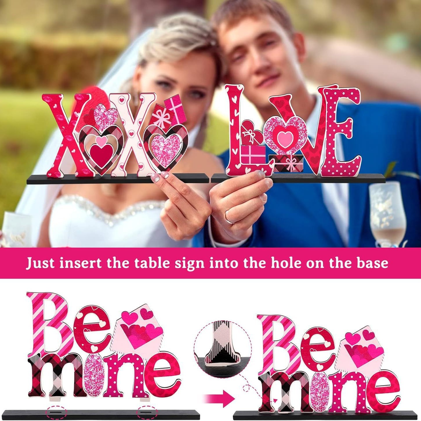 Romantic Dinner Table Centerpiece | Wooden Love Sign for Couples' Dining Setup, Candlelit Valentine's Decor with Heart Carving, Intimate Table Setting Accent for Two