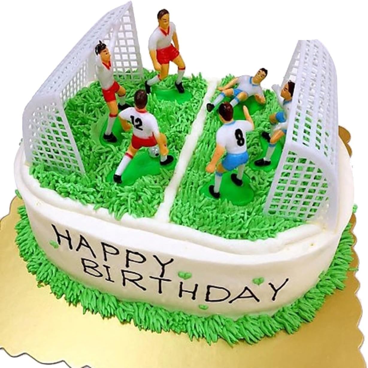 Football Cake Topper Set, Cake Topper with 6 Soccer Player Figures and 2 Goals Creative Sports Themed Birthday Decoration for Boys Non-Edible Soccer Party Decor
